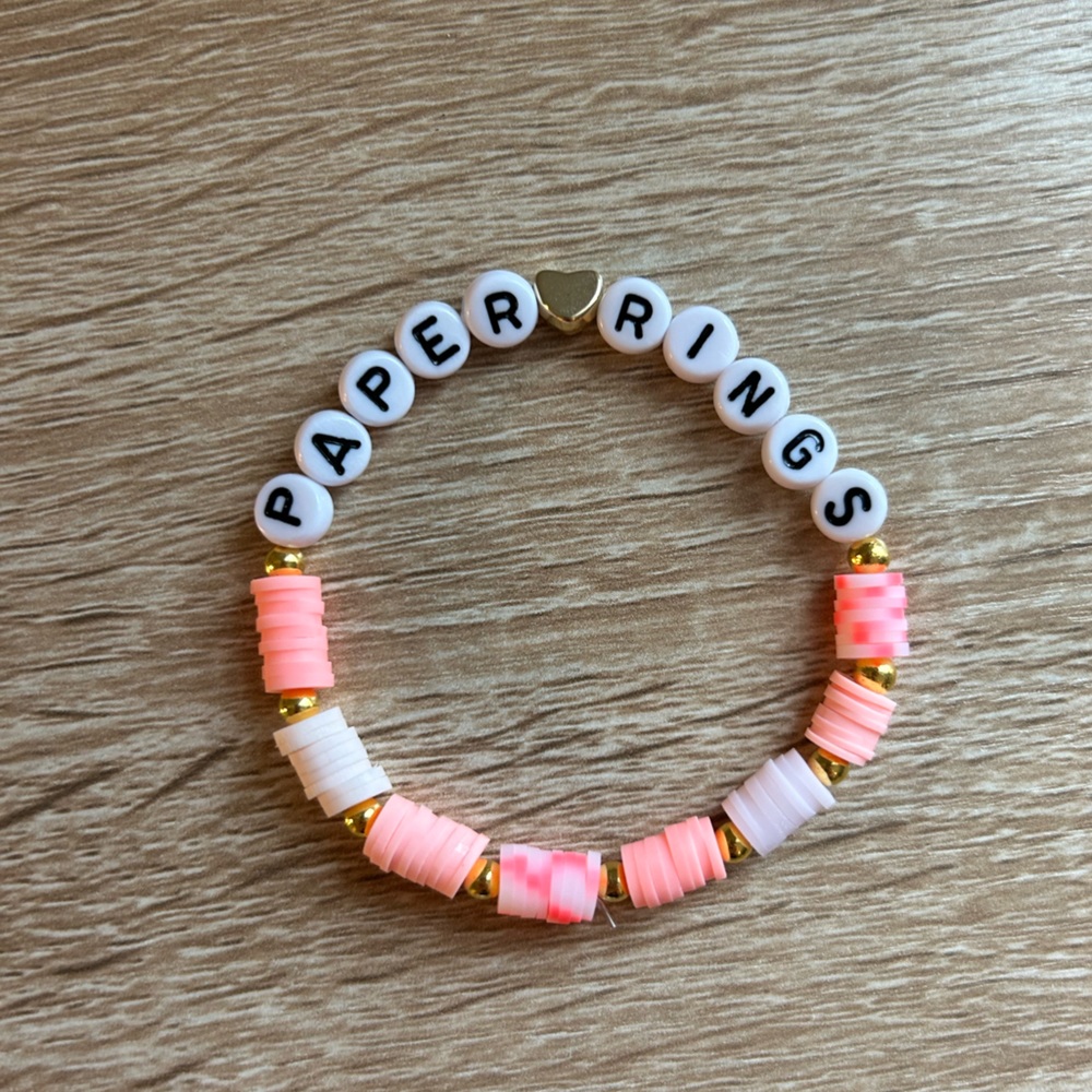 Taylor Swift paper rings pink beaded bracelet